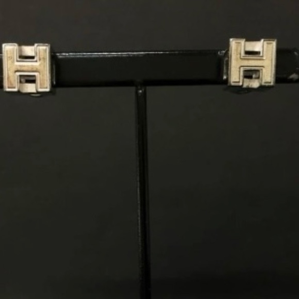 HERMES Cage d'H Cube Silver pierced earrings